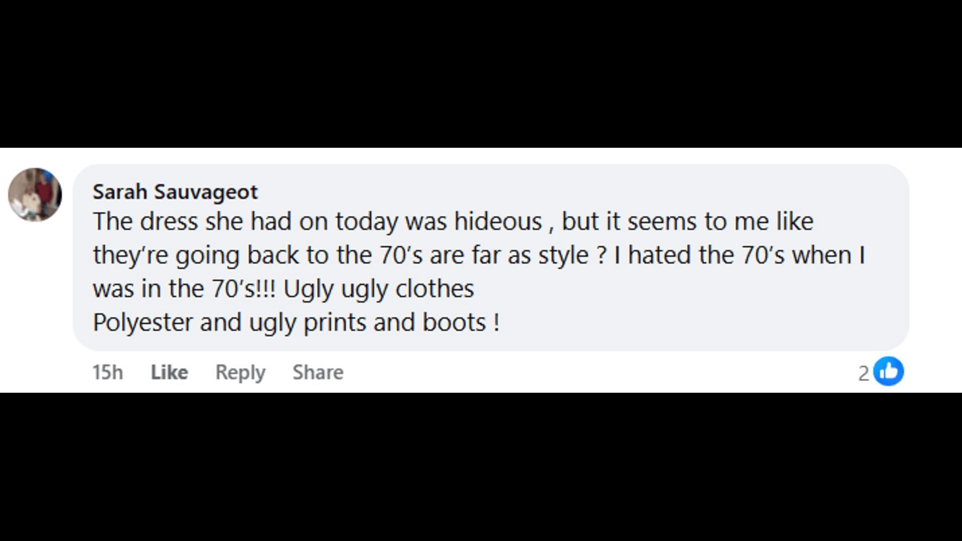 A post made by a fan, saying Claire appeared in ugly clothes (Image via Facebook/The Young and the Restless)
